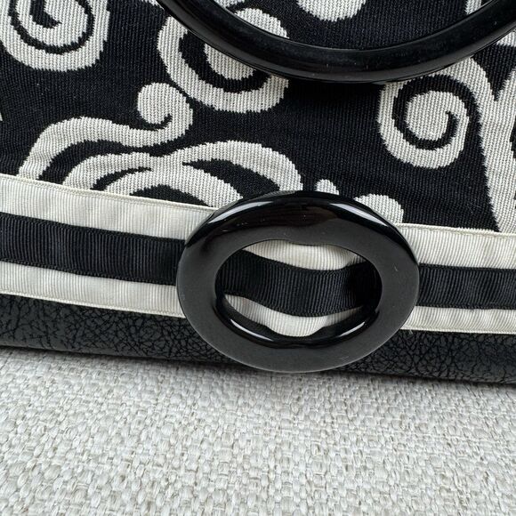 Pee Dee Bee Designes Bag Purse Black White Ribbon Detail 12”x 10” x 5” Handbag - Picture 5 of 13